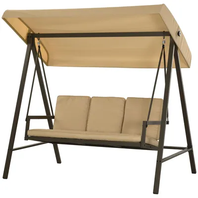 Produktbild von Hollywoodschaukel Gartenschaukel Schaukelbank, verstellbares Sonnendach, 200 cm x 125 cm x 175 cm, Beige + Braun