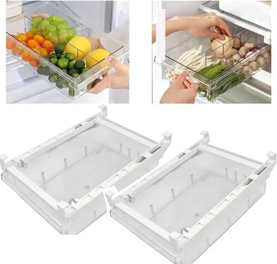 Produktbild von kühlschrank schubladen transparent,ausziehbare aufbewahrungsbehälter mit clip und trennfach,Kühlschrank Organizer für regale und küchenschränke