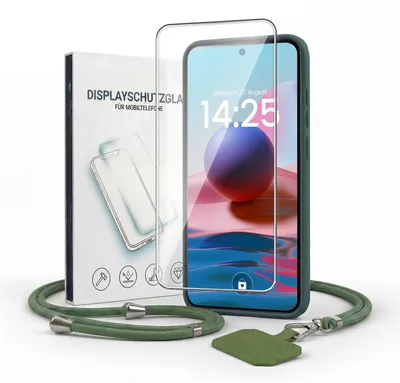 Produktbild von Handyhülle für Xiaomi Redmi Note 10 mit Handykette und 9H Displayglas Displayschutz Band Kordel Hülle Case Schutzhülle Grün