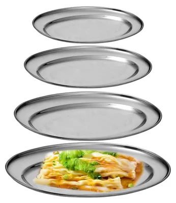 Ovale Servierplatten aus Edelstahl, 4 Stück, silber