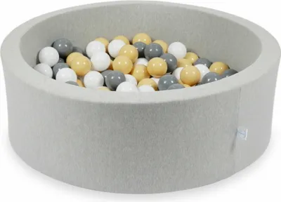 Produktbild von Bällebad 90x30cm hellgrau – Mit 200 Bällen / beige, grau, weiß