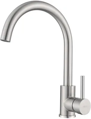 Image de Robinet de cuisine en acier inoxydable brossé, bec pivotant à 360°, mitigeur monocommande pour la cuisine, finition mate