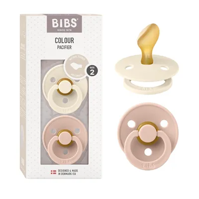 Produktbild von BIBS Colour Anatomical Schnuller 2er Pack, BPA-frei Dummy-Schnuller, Kiefergerechte Form. Naturkautschuk / Latex, Hergestellt in Dänemark. Größe 2 (6-18 Monate), Ivory / Blush