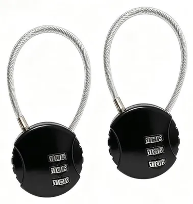 Produktbild von Vorhängeschlösser 2 Stück zurücksetzbar 3-stellig Stahlseil 20 cm wasserdicht Außenbereich Schwarz