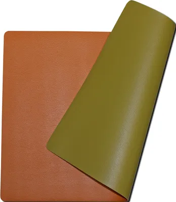 Produktbild von 4er Set Platzsets - Abwaschbar - Lederlook - Kunstleder - Rechteckig - Doppelseitig - Tischsets - Platzdeckchen -Orange & Pistazie - 30x43cm