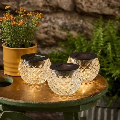 Image de Lot de 3 lampes LED à énergie solaire - Éclairage extérieur - Photophore en verre