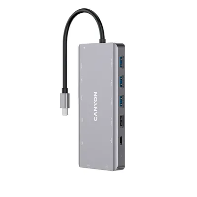 Obrázok produktu pre Canyon DS-12, USB 3.2 Gen 1 (3.1 Gen 1) Type-C, 100 W, 10,100,1000 Mbit/s, Šedá, Microsd (transflash), SD, 4K Ultra HD