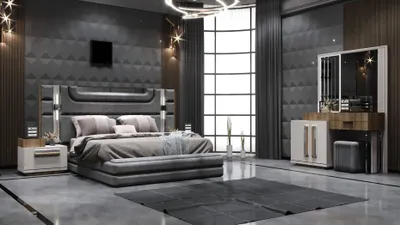 Immagine prodotto di Set da camera da letto moderno composto da letto, due comodini e una toletta