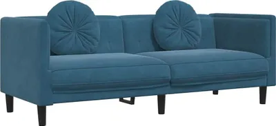Produktbild von vidaXL Sofa mit Kissen 3-Sitzer Blau Samt