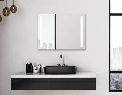 Imagen del producto de Espejo de baño LED de 80x60 cm con iluminación – Espejo de pared con luz LED de color blanco neutro – Espejo de baño iluminado con marco de aluminio – Espejo de diseño moderno para baño