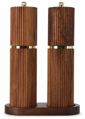 Produktbild von Pfeffermühle und Salzmühle 2er Set, Akazienholz, Keramikmahlwerk mit einstellbarem Mahlgrad, nachfüllbar, mit Holztablett