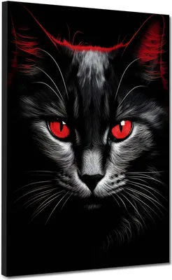 Produktbild von Katze schwarz Red StyleLeinwandbild Wandbild Kunstdruck SW Wanddeko: 90x120x4cm