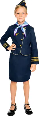 A young girl dressed in a stewardess costume, posing for a product image.
