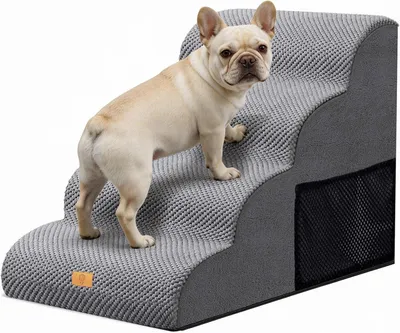 Produktbild von Hundetreppe für kleine Hunde, 4 Stufen, Hundetreppe mit abnehmbarem, waschbarem Bezug und rutschfester Haustiertreppe für Bett und Sofa, hochdichter S