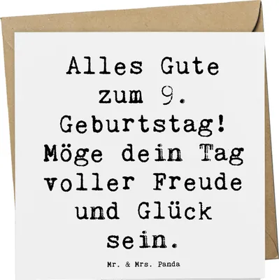 Produktbild von Mr. & Mrs. Panda Grußkarte Spruch 9. Geburtstag Freude - Weiß - Geschenk, Kindergeburtstagsparty, anlasskarte, Feier, 9 Jahre, Happy Birthday, Geburtstagsfeier, Alter