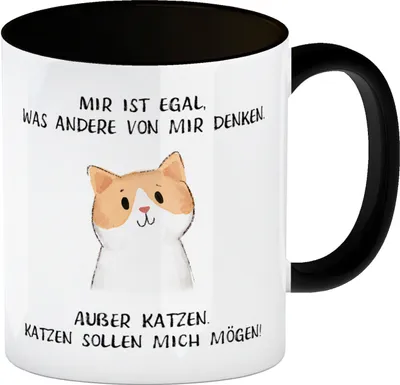 Produktbild von Ist mir egal was Andere denken Kaffeebecher in schwarz mit Spruch Außer Katzen