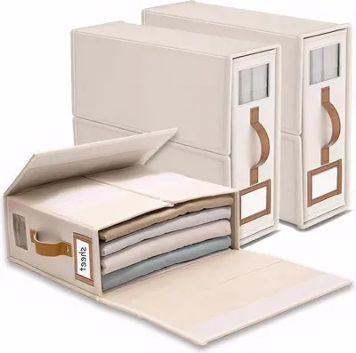 Produktbild von Aufbewahrungsbox 38x32x11.5 cm, 3 Stück, mit Sichtfenster, für Kleiderschrank, Leinen