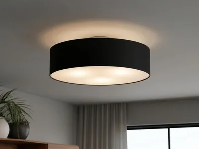 Produktbild von Deckenleuchte mit Stoff Lampenschirm Schwarz 60cm Textil Deckenlampe Stoffschirm