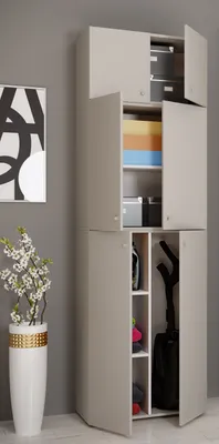 Produktbild von VCM Holz Besenschrank | 6 Fächer | Maße: H. 223 x B. 70 x T. 39 cm | Haushaltsschrank | Mehrzweckschrank | Aufsatz mit zwei Türen - Lona