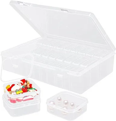 Immagine prodotto di Set di contenitori trasparenti Unyqoos® – 30 piccoli (5,5 x 5,5 x 2 cm) + 1 grande (22,5 x 16,5 x 5,6 cm), in PP, con coperchio e chiusura robusta, ideali per piccoli oggetti