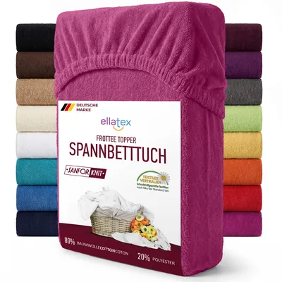 Produktbild von EllaTex FROTTEE TOPPER Spannbettlaken 180x200 – 200x200 Baumwolle – warm, langlebig & saugstark, Spannbetttuch für Topper bis 12 cm, in Farbe: Pink