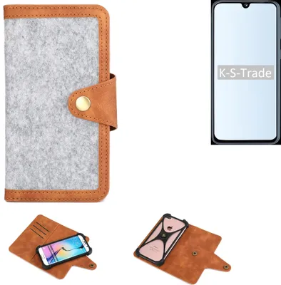 Produktbild von K-S-Trade Handyhülle kompatibel mit Samsung Galaxy A40 Schutzhülle Filz-Hülle Kunst-Leder hellgrau braun (1x)