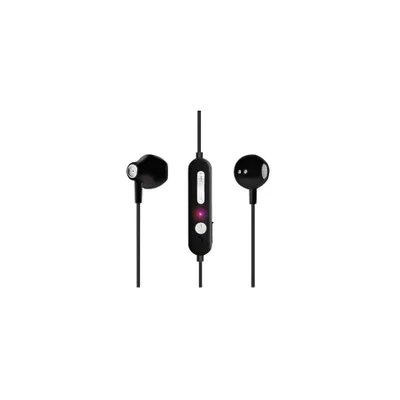 A pair of black in-ear headphones with a control module on the cord, displayed against a white background.