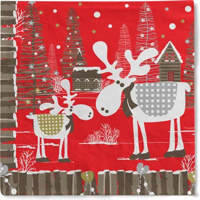 Produktbild von Weihnachtsserviette "Charlie" aus Tissue 3-lagig, 33 x 33 cm, 20 Stück - Rentiere