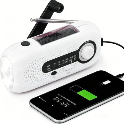 Produktbild von Kurbelradio, Solar Notfallradio AM/FM Wetter mit 4 Modi LED-Taschenlampe, SOS Alarm, 2000mAh Akku Tragbare Radio, IPX3, Type-C Powerbank für Notfall