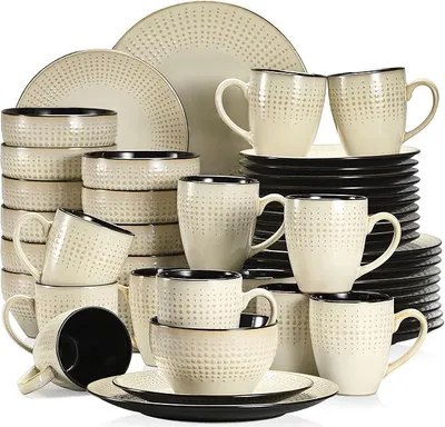 Imagen del producto de Silecomplaza, juego de vajilla de gres, servicio para mesa, juego de 48 piezas que incluye 12 platos principales, 12 platos de postre, 12 cuencos y 12 tazas, para 12 personas