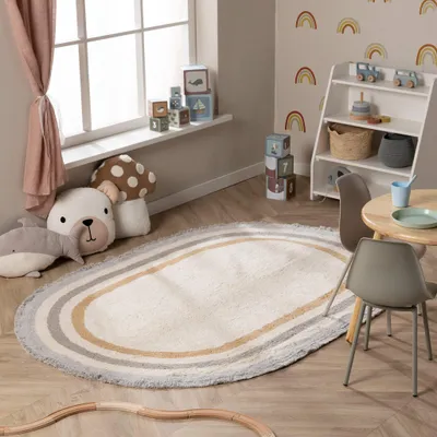 Produktbild von Volero - Waschbarer Kinderteppich Oval - Milo Grau - 200x300 cm - Kinderzimmer, Babyzimmer, Jugendzimmer - Skandinavisch