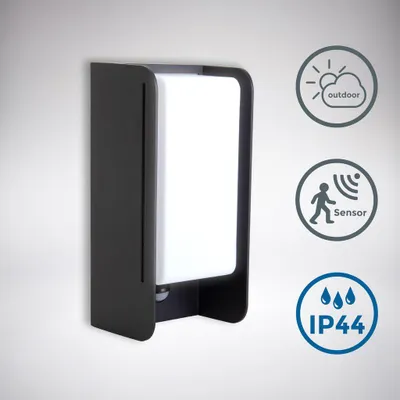 Produktbild von B.K.Licht Außenleuchte Wandlampe Schwarz IP44 max. 12W E27 ohne Leuchtmittel Up&Down Lichtschlitze mit Sensor