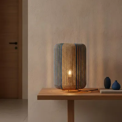 Productafbeelding van Tafellamp Abby Ø 33cm bruin met blauw, AI-gegenereerde afbeelding
