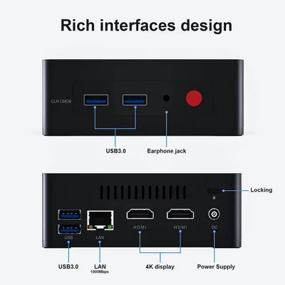 Zdjęcie produktu dla Mini komputer – kompaktowy komputer stacjonarny – 8 GB pamięci RAM – 128 GB dysku SSD – obsługa rozdzielczości 4K UHD – Wi-Fi 5