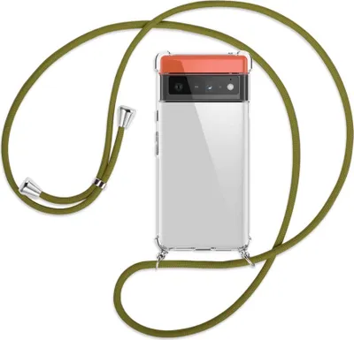 Produktbild von Handykette Backcover-Schutzhülle mit Band (Metall silberfarben) für Google Pixel 6 Pro - khaki