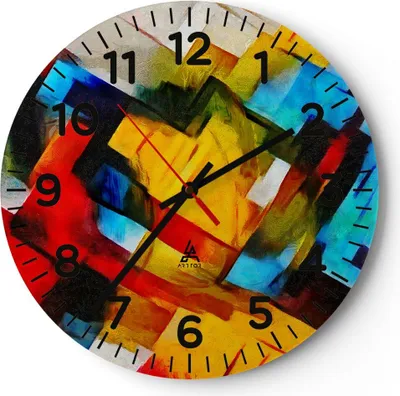 Produktbild von Wanduhr - Rund - Glasuhr - Abstraktion modern - 30x30cm - Schleichendes Uhrwerk - Lautlos - zum Aufhängen bereit - Dekoration Modern - Wanddekoration aus Glas - C4AR30x30-3451