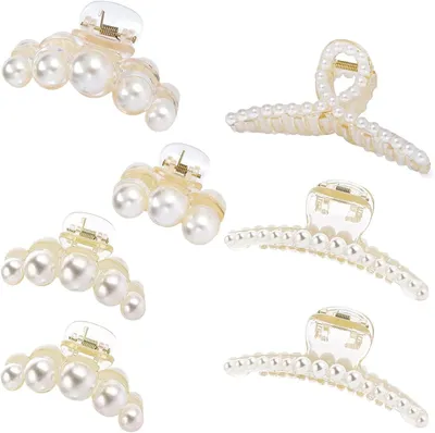 Imagen del producto de Juego de 7 pinzas para el cabello con forma de perla, para mujeres y niñas