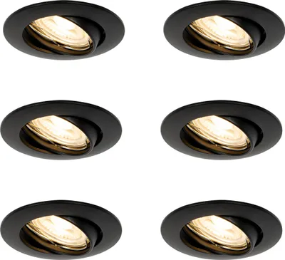 Produktbild von QAZQA - Modern Set mit 6 schwarzen Einbauleuchten GU10 35 mm - Edu I Wohnzimmer I Schlafzimmer - Stahl Rund - LED geeignet GU10