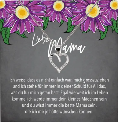 Produktbild von 22Feels Echt Silber Halskette - Liebe Mama Geschenk von Tochter Geburtstag und Muttertag Mutter Schmuck Set für Frauen - Herz Anhänger, Karte