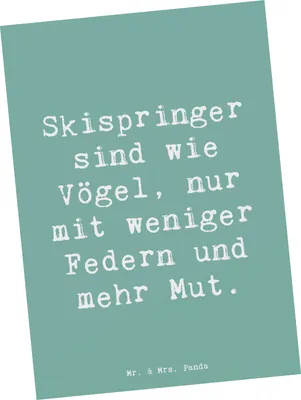 Produktbild von Mr. & Mrs. Panda Postkarte Spruch Skispringen Mut - Meeresbrise - Geschenk, Sport, Sportler Geschenke, bildkarte, Humor, Teamsport, Ansichtskarten, Grußkarte, Fliegen