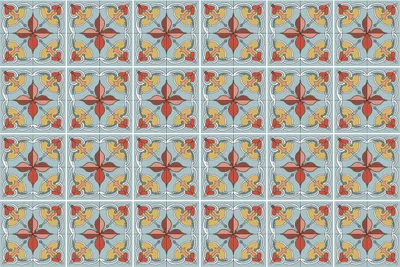 Produktbild von Fliesenaufkleber 15x15 cm – 24 Stück – Selbstklebend – Wasserfest – Pflegeleicht – Hitzebeständig – Für Küche & Bad – Stilisierte Blumen in einem Netz