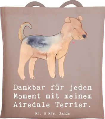 Produktbild von Mr. & Mrs. Panda Tote Bag Airedale Terrier Moment - Braun Pastell - Geschenk, Shopping Tasche, Jutebeutel, Einkaufstasche, Tragetasche