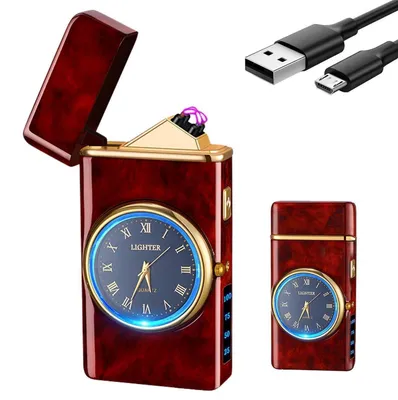 Zdjęcie produktu dla Elektryczny zapalniczka podwójny łuk, zasilana przez USB, odporna na wiatr, metalowa, kolor mahoń