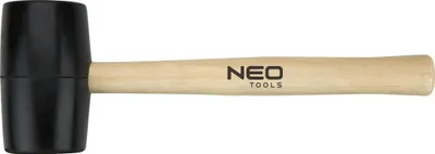 Produktbild von Neo Tools Gummihammer, schwarze Gummiummantelung, mit einem hellen Holzgriff 50 mm/340 g