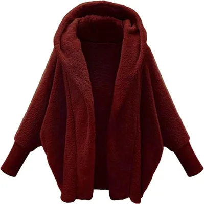 Produktbild von ASKSA Damen Teddyjacke mit Kapuze Lang Fleece Warm Weich Winter Warm Plueschjacke Casual Zip Langarm Samt Jacke Dicke Freizeit Fleecejacke,Weinrot,XL