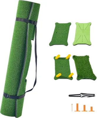 Zdjęcie produktu dla Mata do gry w golfa SucceBuy 4 w 1, sztuczna murawa o wymiarach 5 x 4 stopy z 4 wymiennymi wkładkami, pogrubiona mata treningowa do treningu uderzeń i chippingu w pomieszczeniach i na zewnątrz