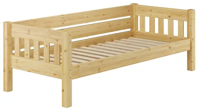 Produktbild von Kieferbett natur Einzelbett 90x200 Massivholz-Bettgestell Sofabett mit wählbarem Zubehör V-60.53-09Rollrost inkl.