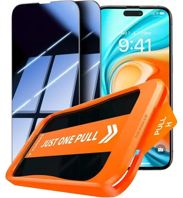 Obrázek produktu pro Ochranná fólie na obrazovku pro iPhone 16, s ochranou proti nahlížení, tvrzená sklo 9H+, odolná proti rozbití, 2 kusy s montážním rámečkem