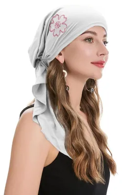 Obrázek produktu pro Dámská turbanová čepice, předvázaná, šátek na hlavu, světle šedá
