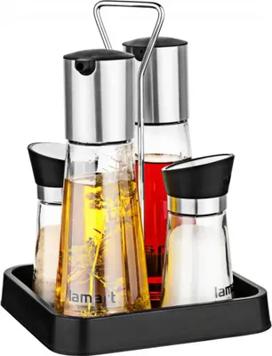 Immagine prodotto di LAMART LT7019 Pratico set da tavola con pepiera e contenitori per olio, vetro, plastica, acciaio inox